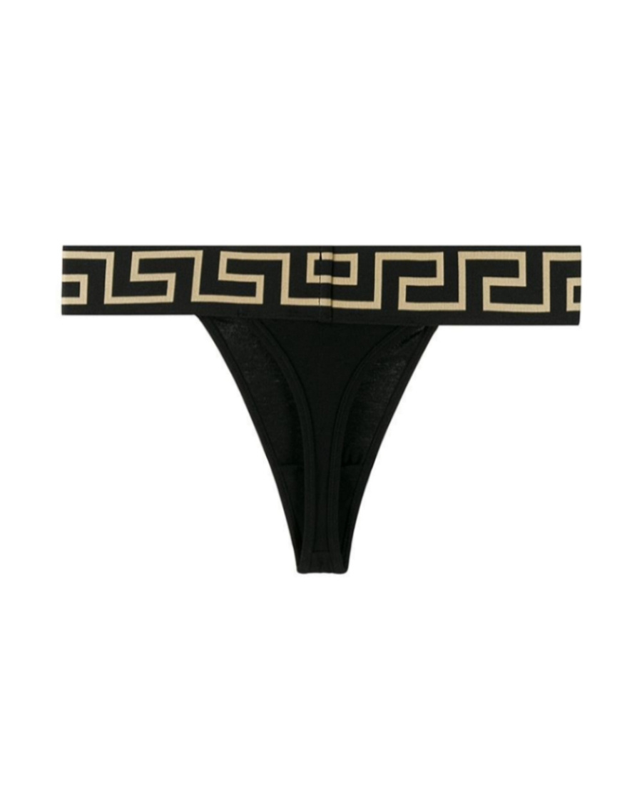Versace Thong With Greek Edge In Black