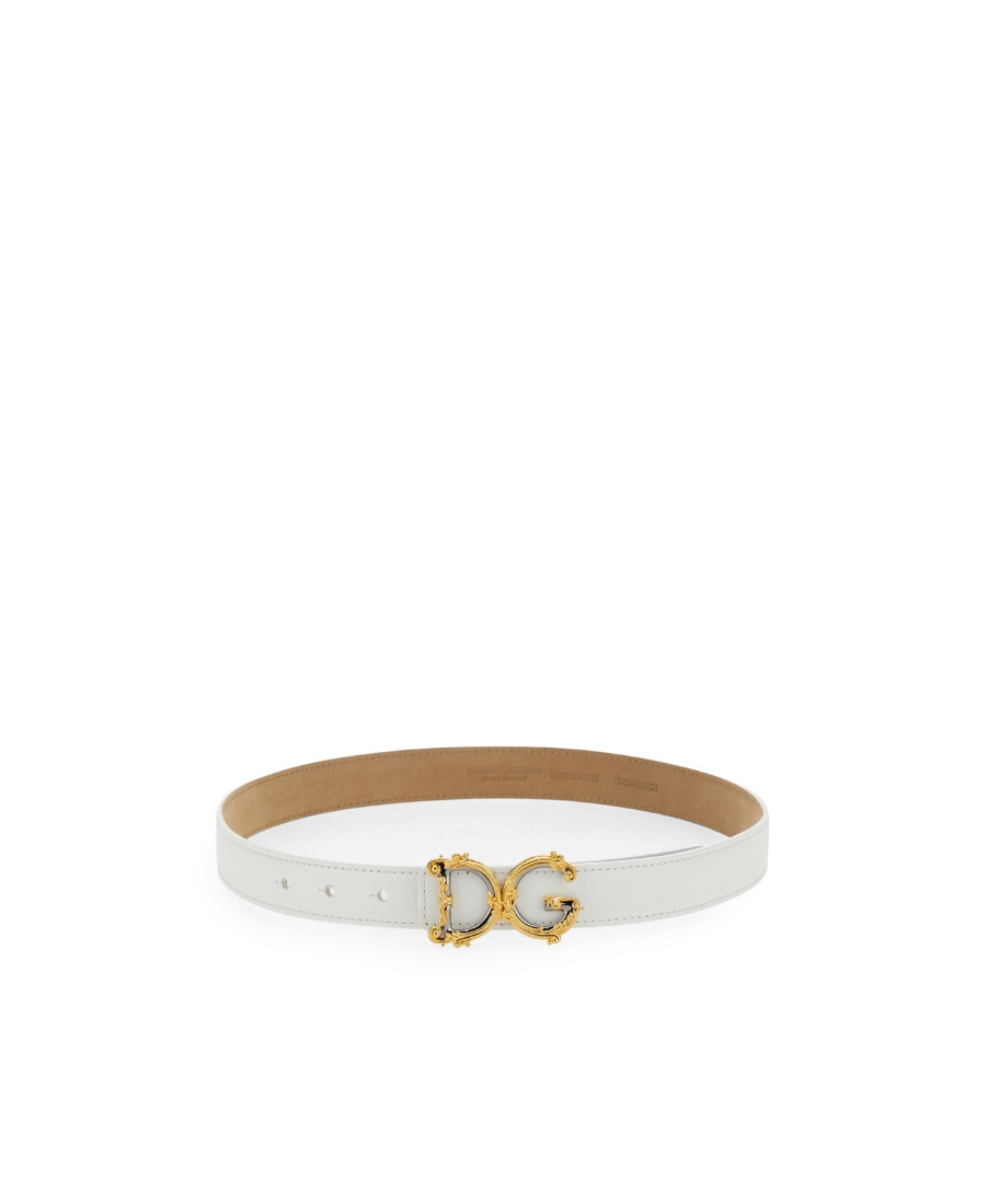 Dolce & Gabbana Dolce  Gabbana Baroque Logo Buckle Belt In White