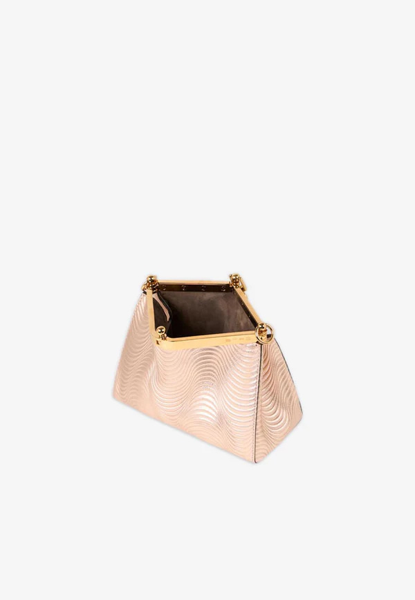 Etro Small Vela Metallic Leather Shoulder Bag In Pink