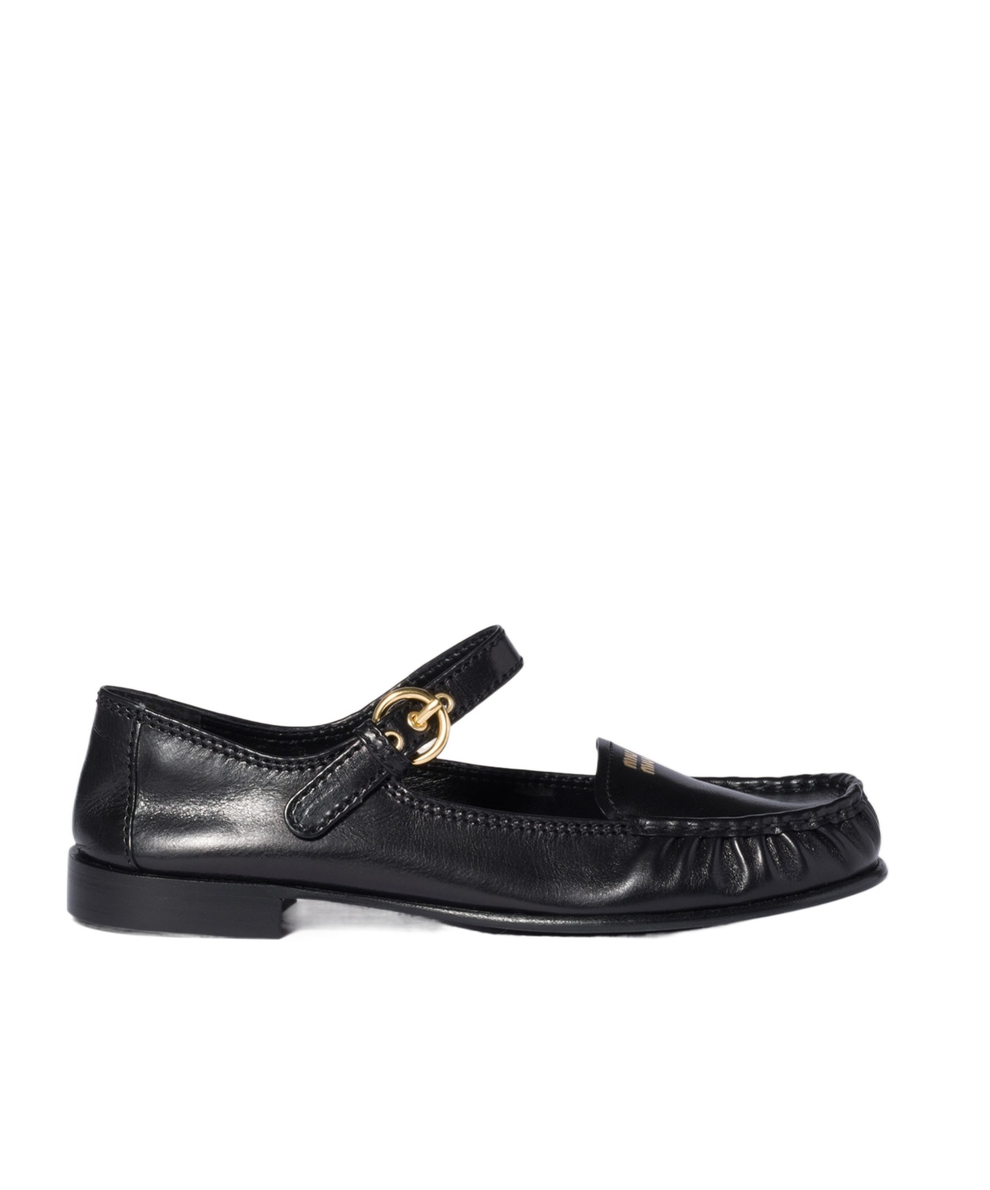 Miu Miu Leather Loafers With Strap In Black
