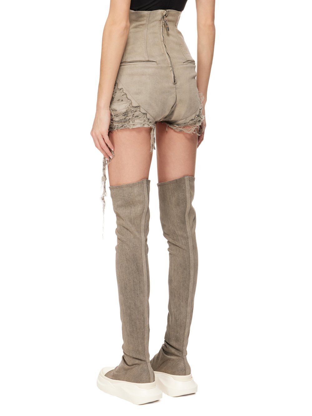 Rick Owens Drkshdw High-waisted Fringed Denim Shorts In Nude
