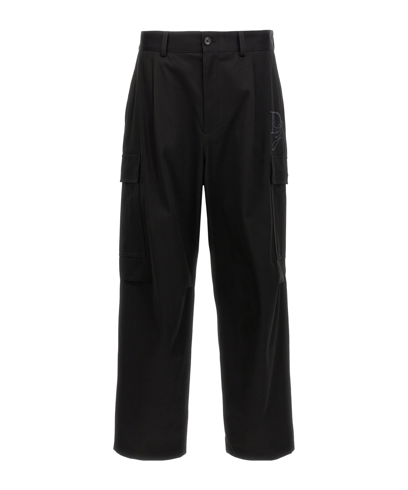 Dolce & Gabbana Single-pleated Cargo Pants With Embroidered Monogram In Black