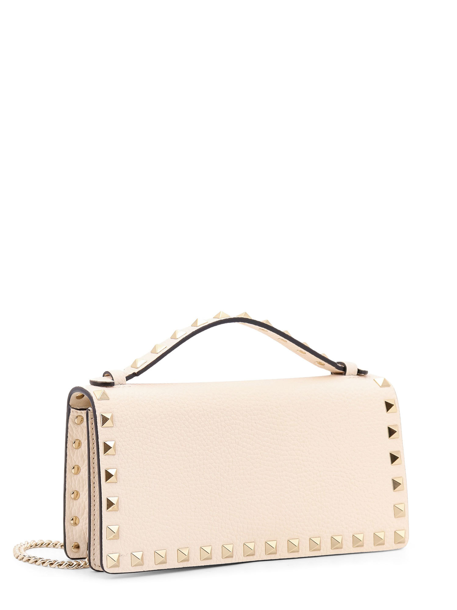 Valentino Garavani Rockstud Chain Wallet In Nude