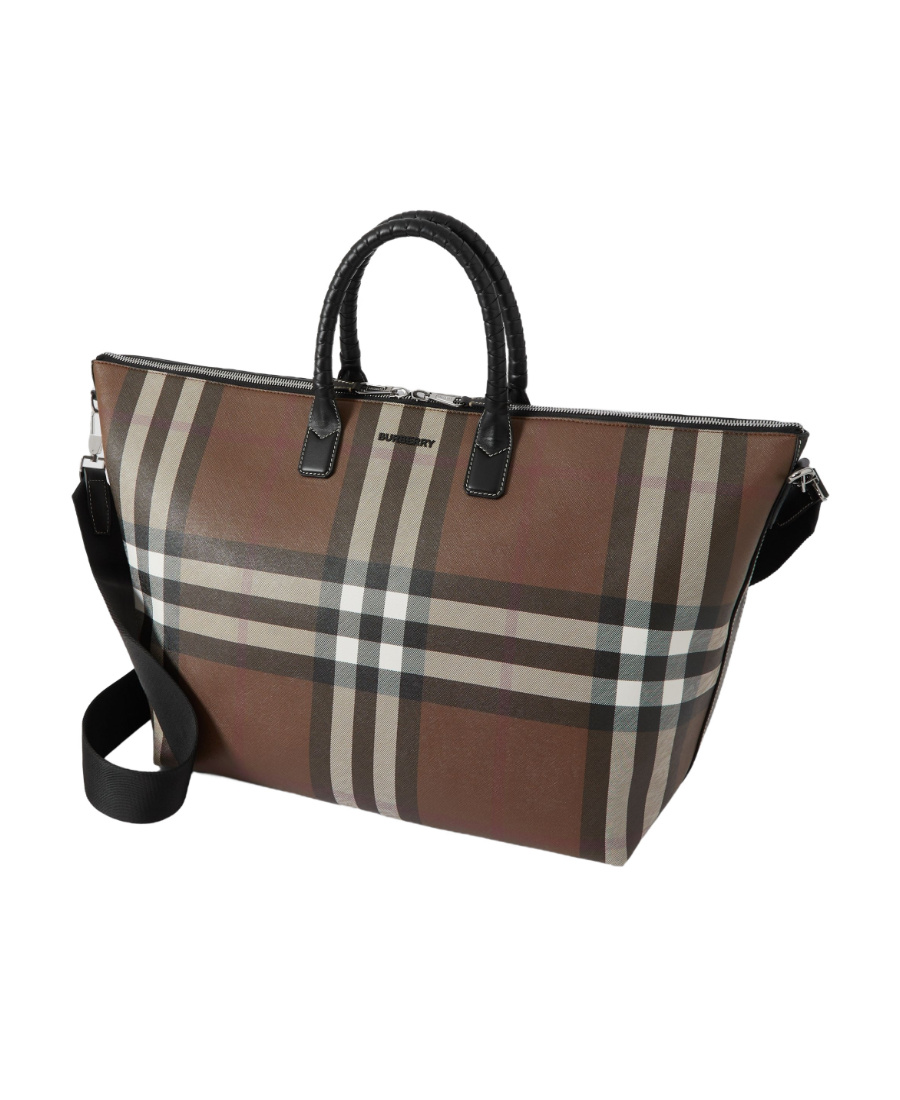 Burberry Check-print Leather Holdall Tote In Brown