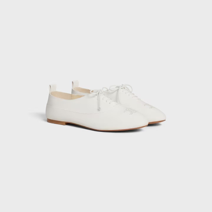 Celine Lise Perforated Triomphe Richelieu In Lambskin In White