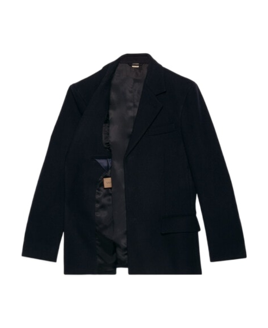 Gucci Embossed-buttons Wool Single-breasted Blazer In Black