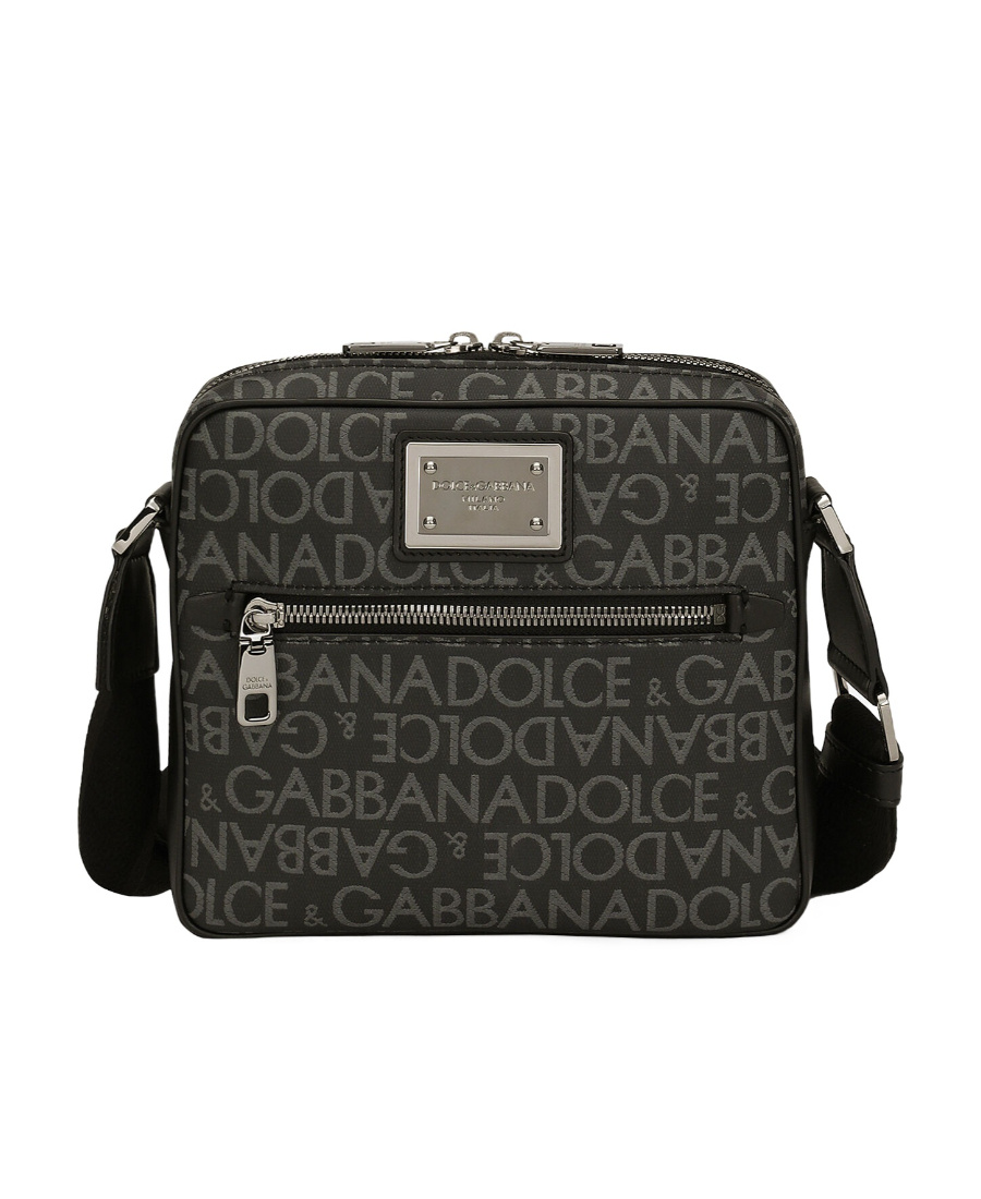 Dolce & Gabbana Logo-print Jacquard Zipped Shoulder Bag In Black