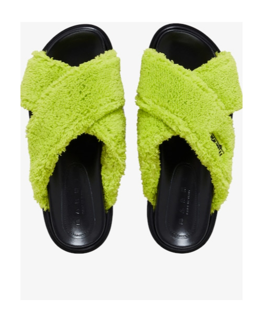 Marni Fussbett Cross Faux Shearling Slides In Green