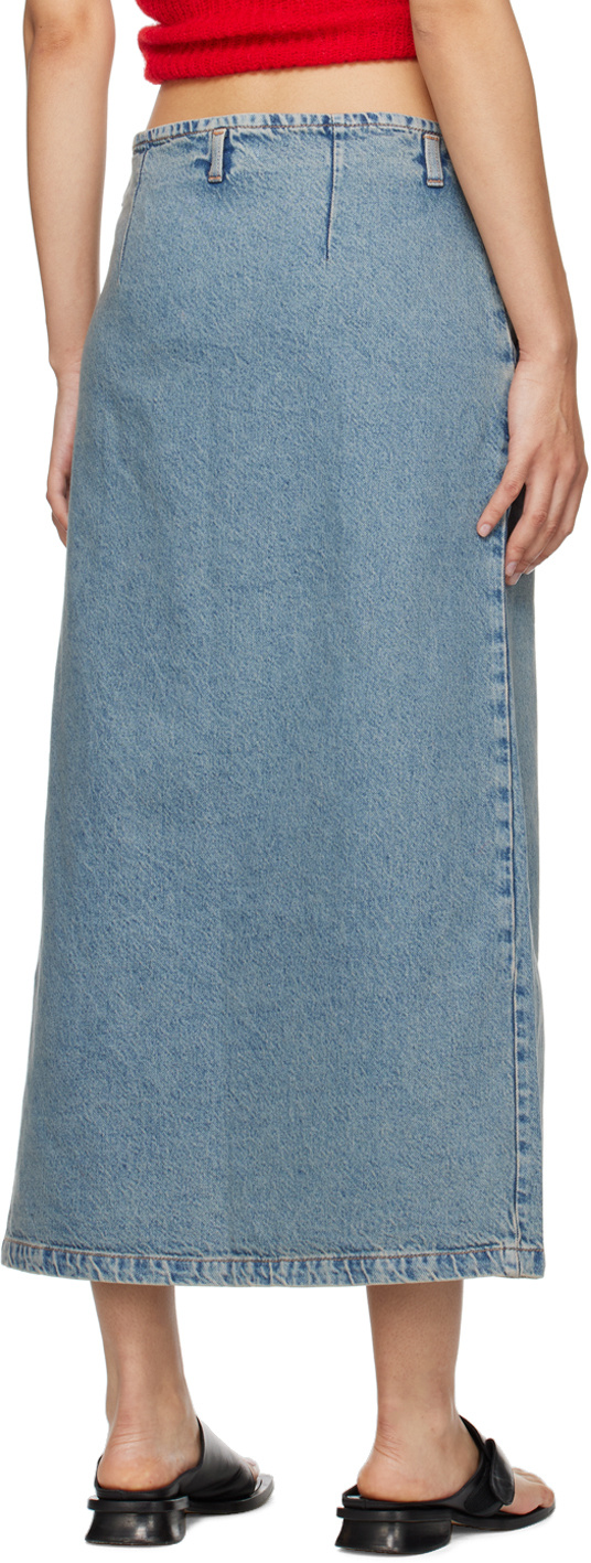 Gimaguas Front-slit Cotton Denim Midi Skirt In Gray