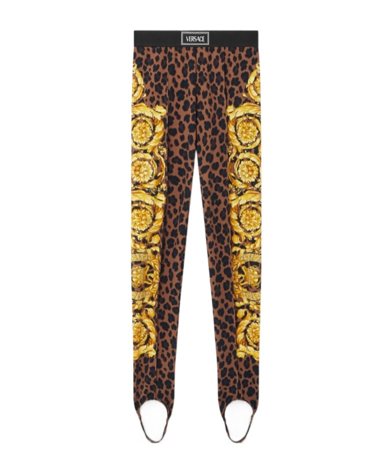 Versace Barocco-print Leggings In Brown