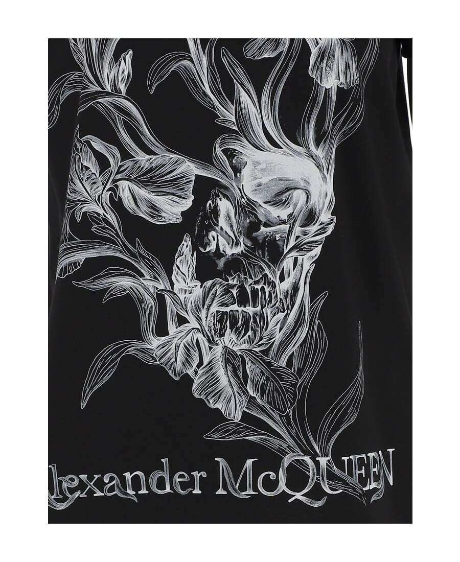 Alexander Mcqueen Floral-print T-shirt In Black