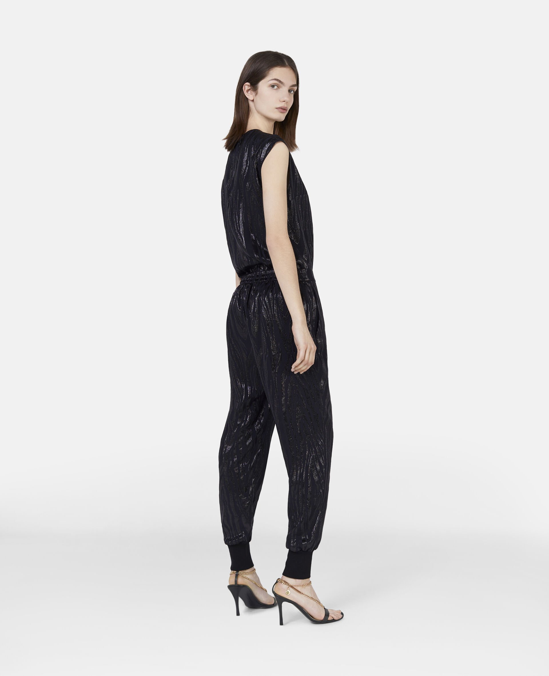Stella Mccartney Wood-grain Effect Tapered Trousers In Black