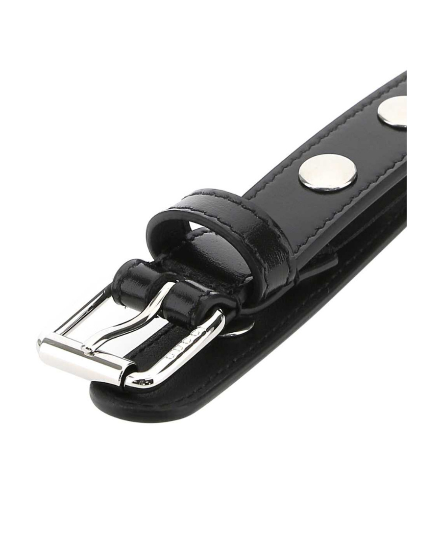 Gucci Adjustable Leather Belt With Silver Buckle In Black