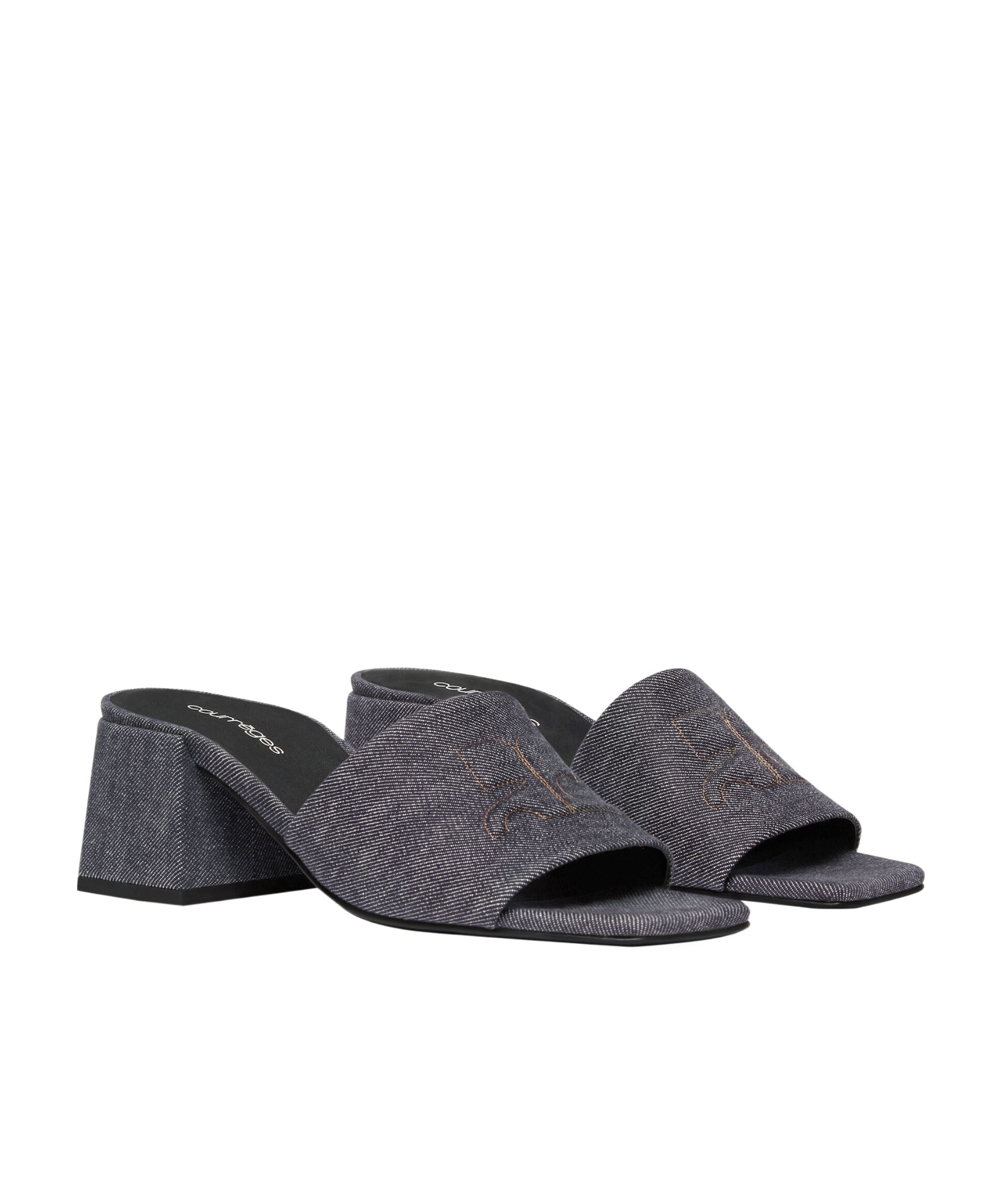 Courrèges Block Heel Sandals Embroidered Detail In Black