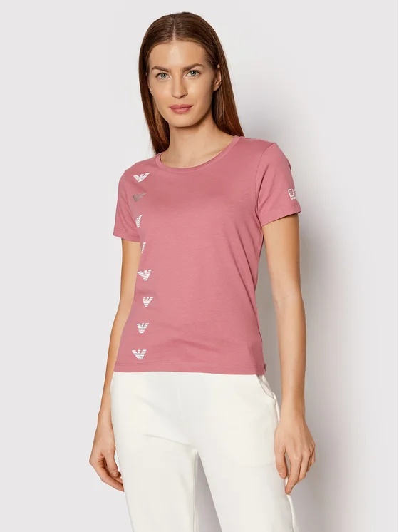 Ea7 T-shirt With Round Neck And Short Sleeves In Pink