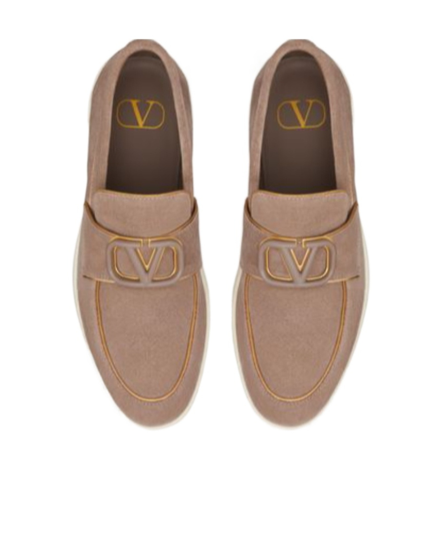 Valentino Round Toe Suede Finish Loafers Rubber Sole In Brown
