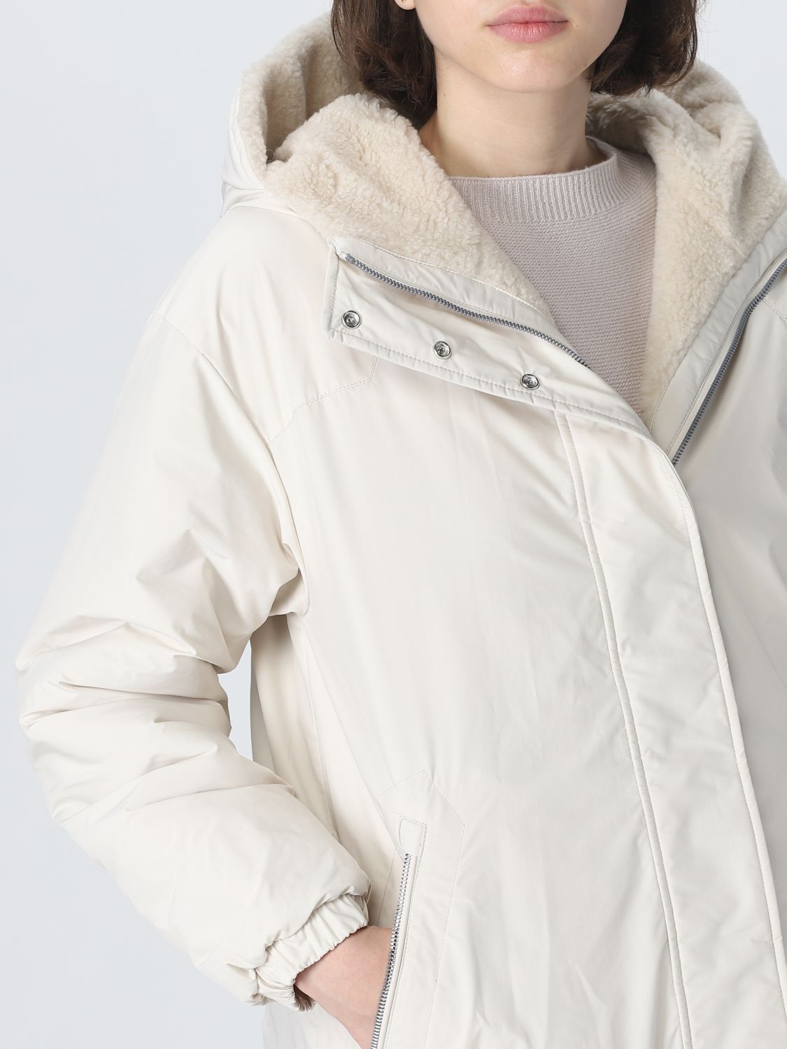 Woolrich Reversible Shearling-lining Hooded Coat In Nude