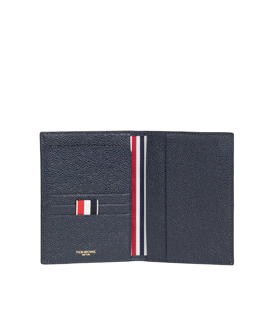 Thom Browne 4-bar Leather Passport Holder In Black