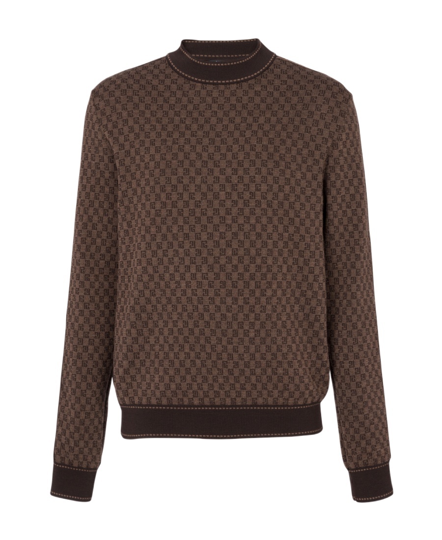 Balmain Mini Letter Pattern Knitted Sweater In Brown