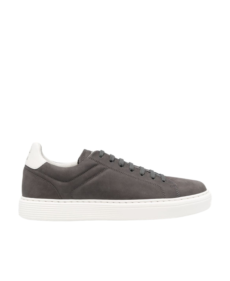 Brunello Cucinelli Nubuck-leather Low-top Sneakers In Black