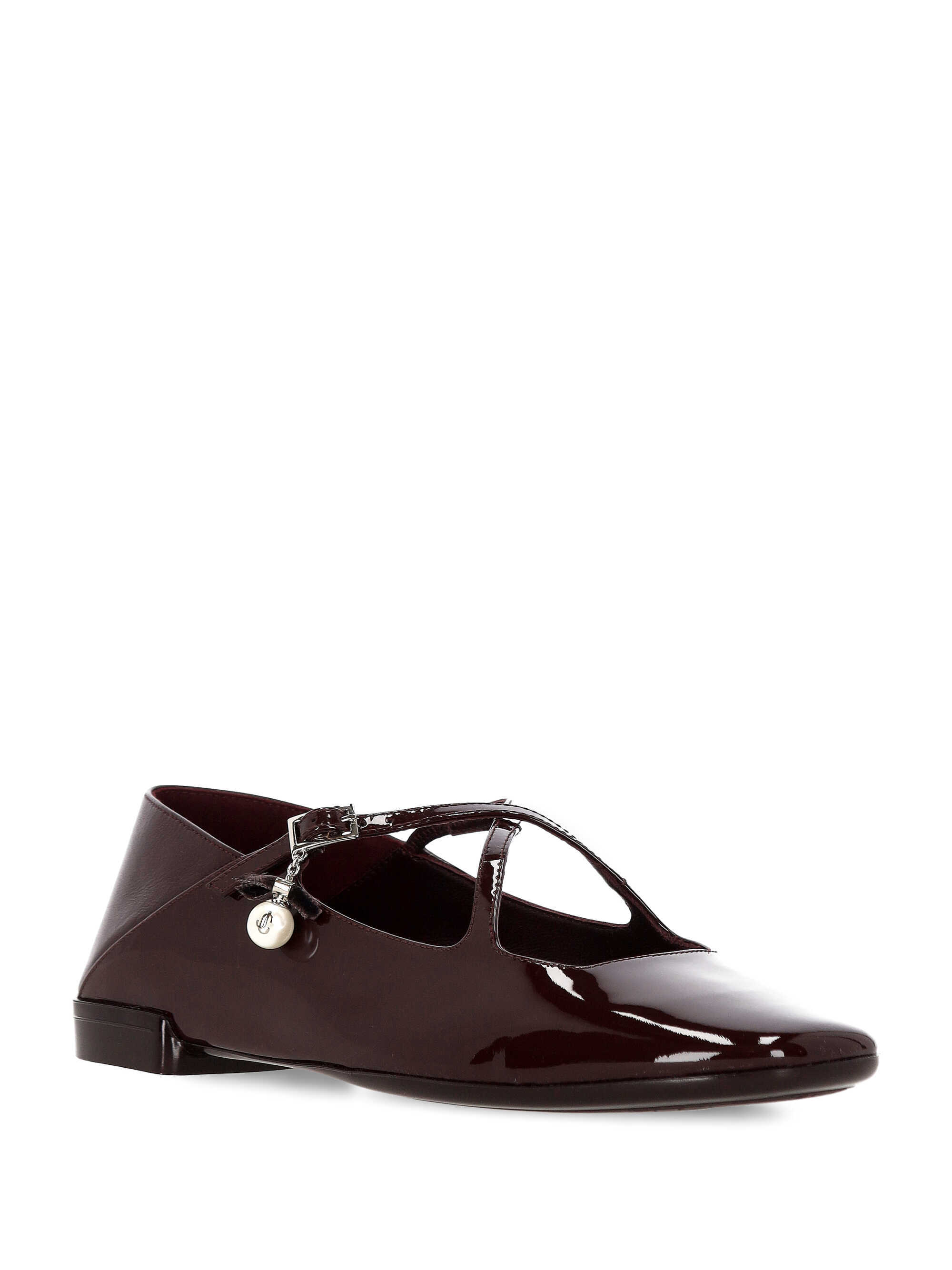 Jimmy Choo Eleri Collapsible-heel Embellished Patent-leather Ballet Flats In Burgundy