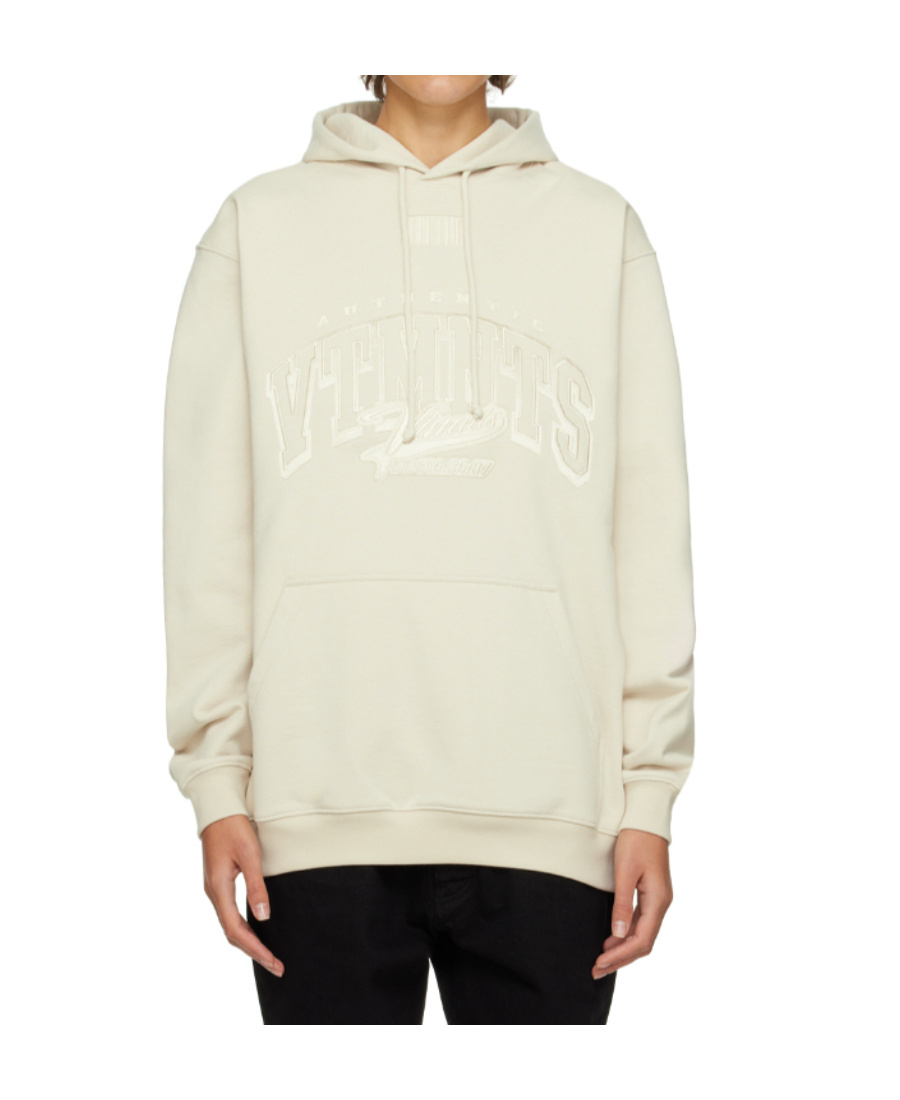 Shop Vtmnts Logo Embroidered Cotton Hoodie In White