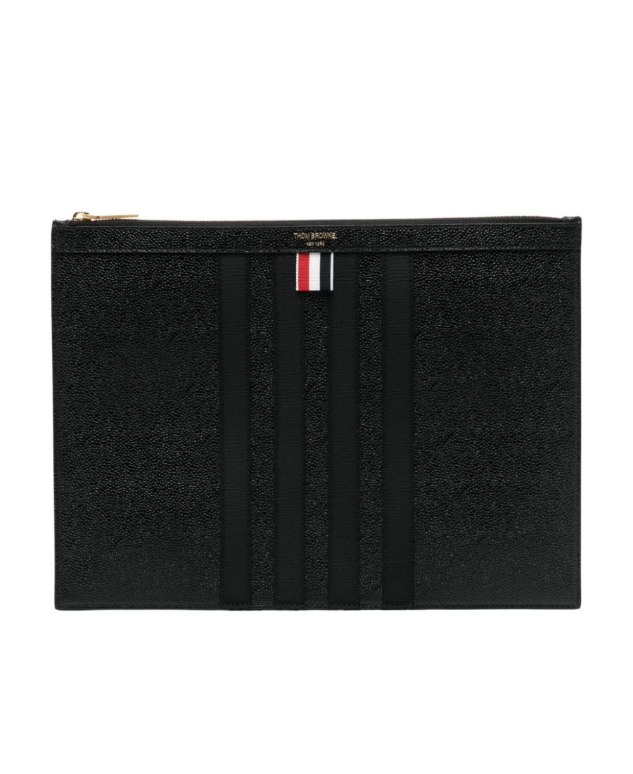Thom Browne Logo Stamp Clutch Bag In Black