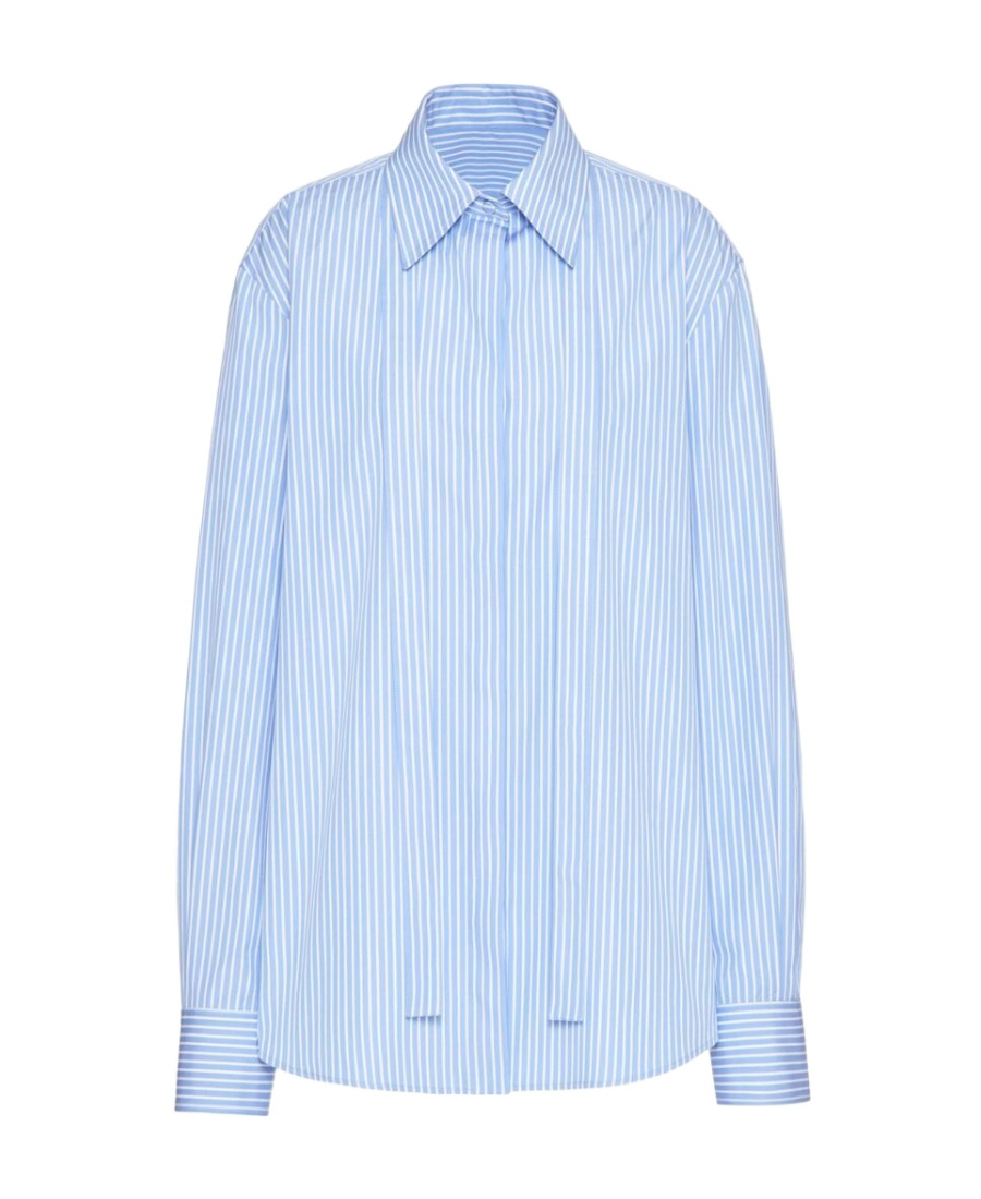 Valentino Stripe-pattern Cotton Shirt In Blue