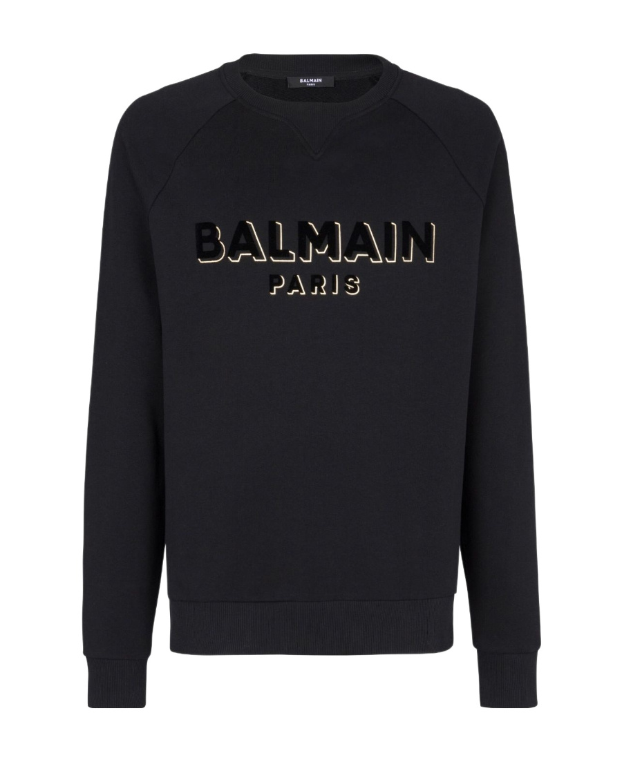 Balmain Flocked Logo Sweatshirt With Metallic Accents In Black