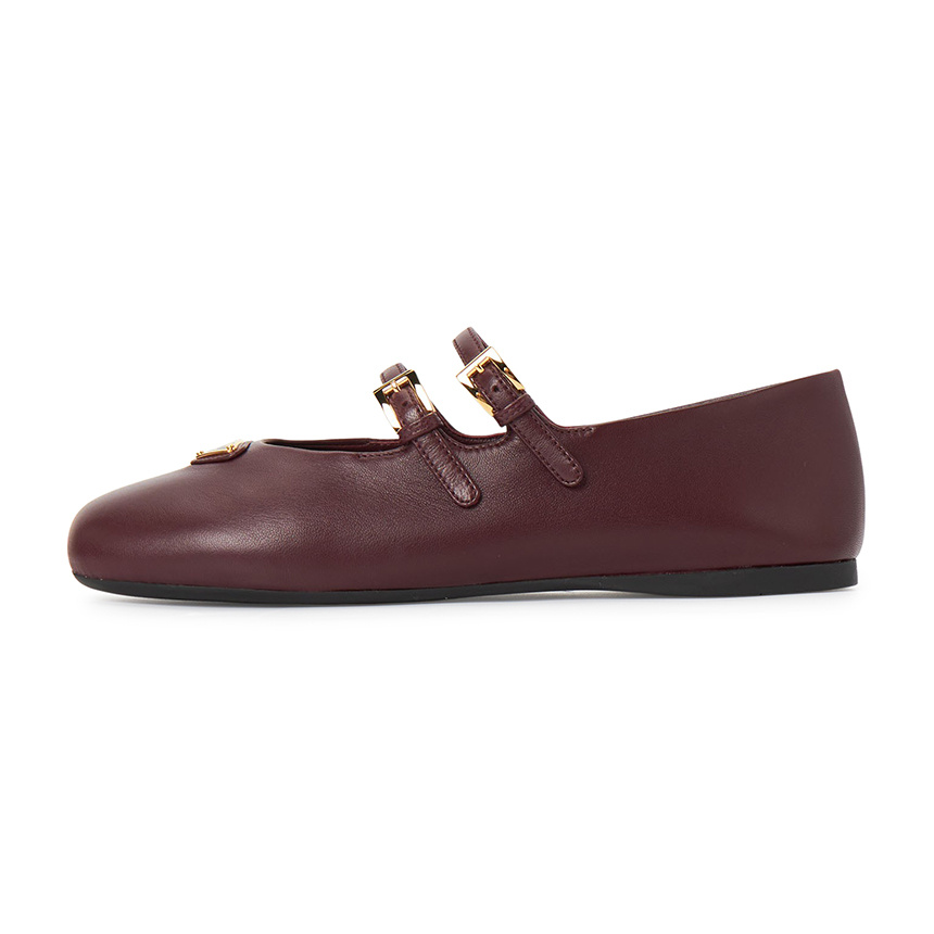 Prada Triangle Logo Leather Ballet Flats In Brown
