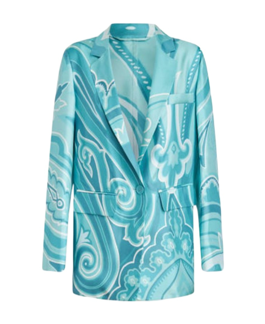 Etro Printed Silk Blazer In Blue