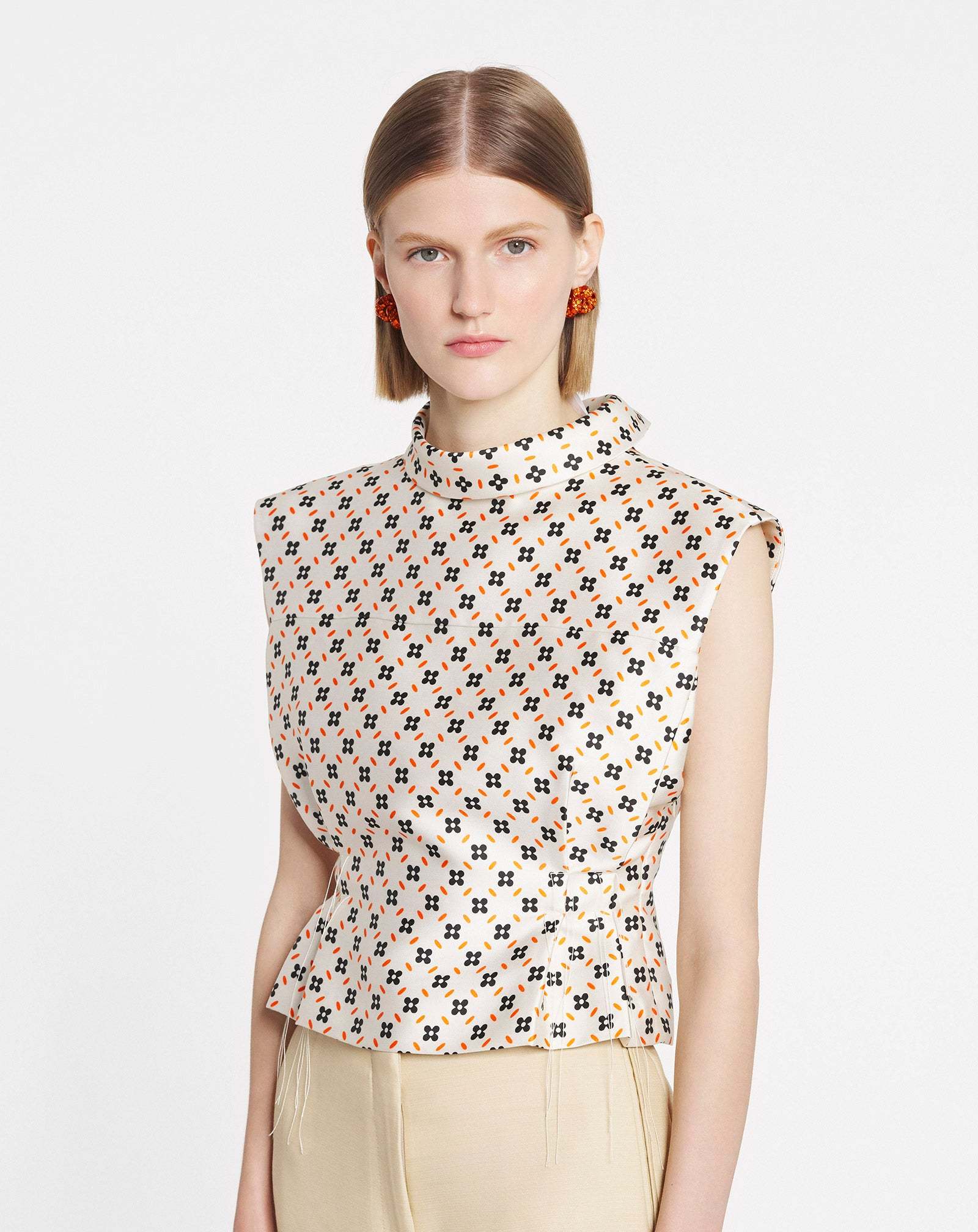 Lanvin Floral-print Sleeveless Blouse In White