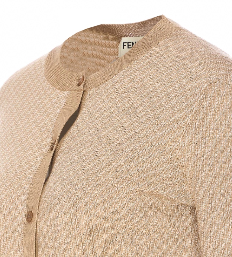 Fendi Embroidered Silk Blend Cardigan In Nude