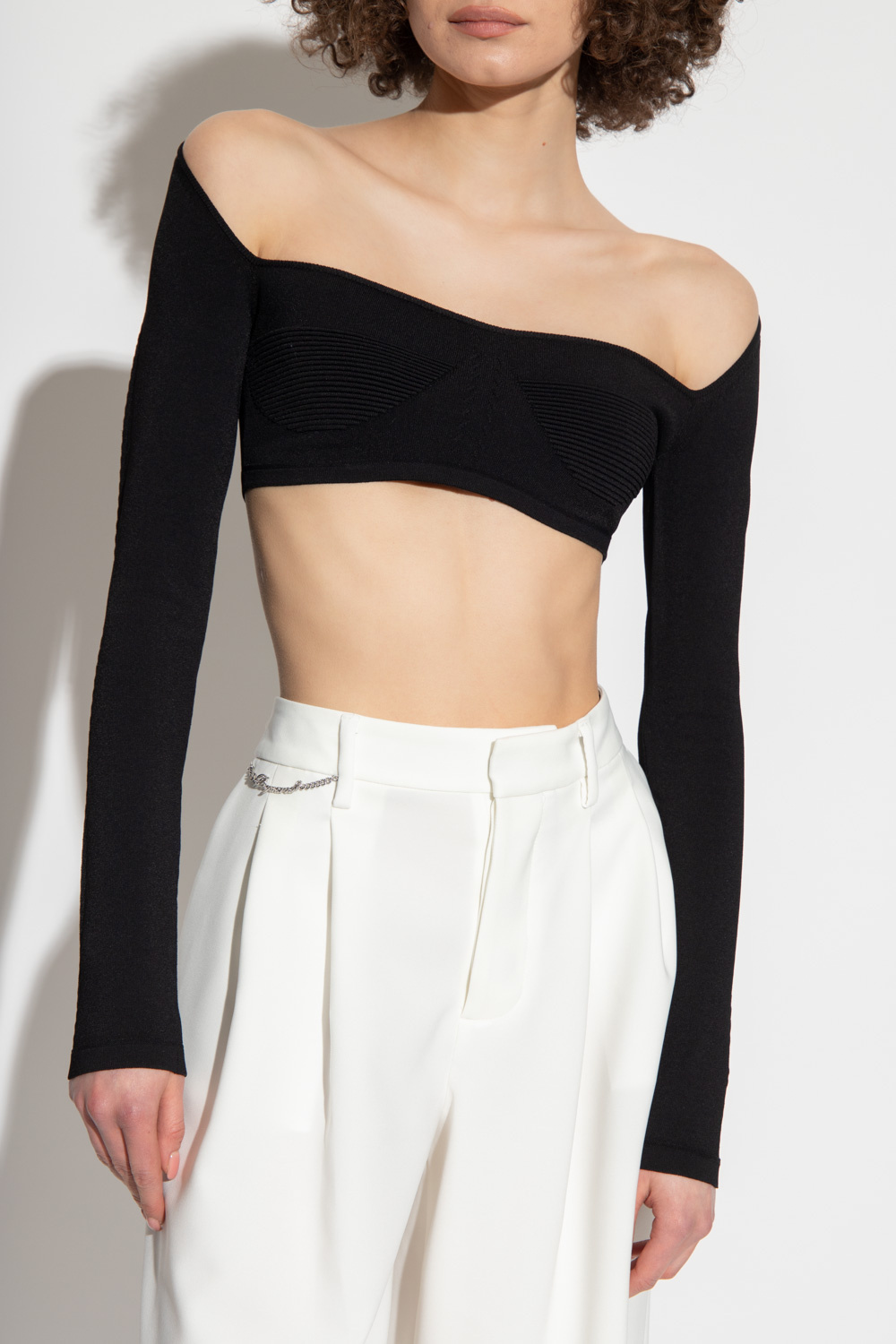 Dsquared2 Long-sleeve Knitted Crop Top In Black