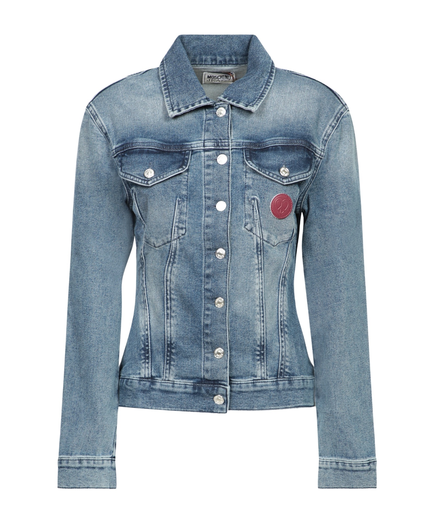 Moschino Long-sleeved Denim Coat In Gray