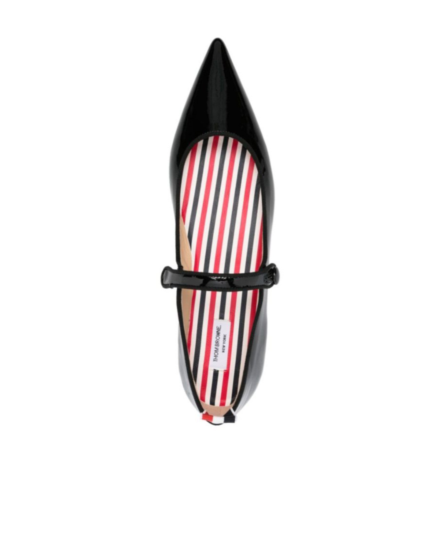 Thom Browne Pointed Thom John Flat In Soft Patent Leather In Black