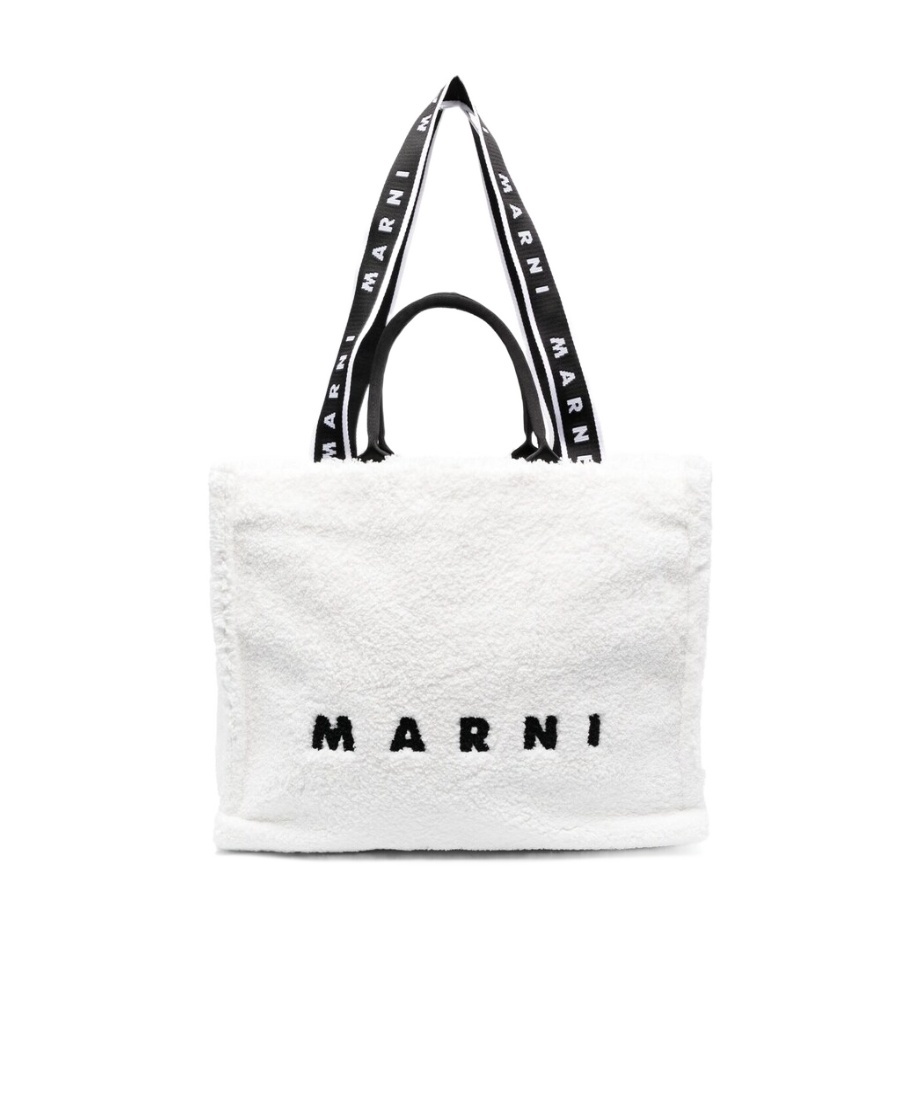 Marni Fleece-texture Debossed-logo Tote Bag In White