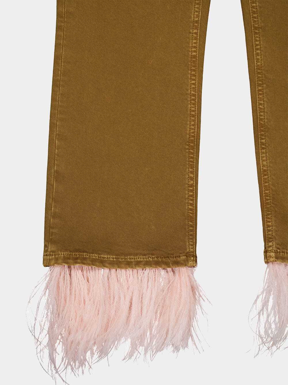 Shop La Doublej Feather Trimmed Casual Pants In Brown