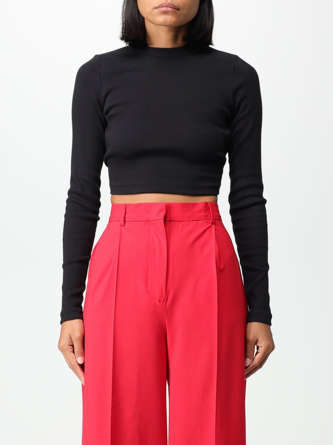 Msgm Cropped Black T-shirt In Black