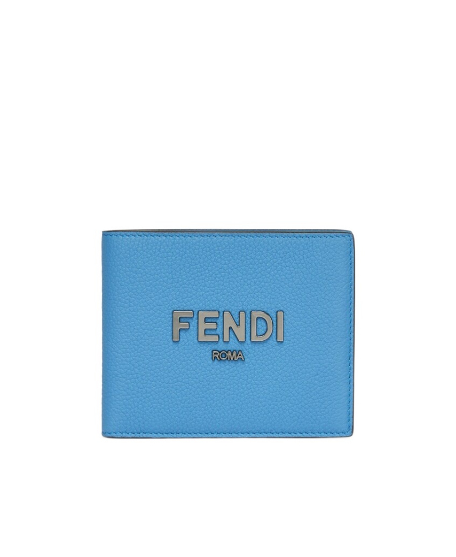 Fendi Leather Double-folded Wallet In Blue