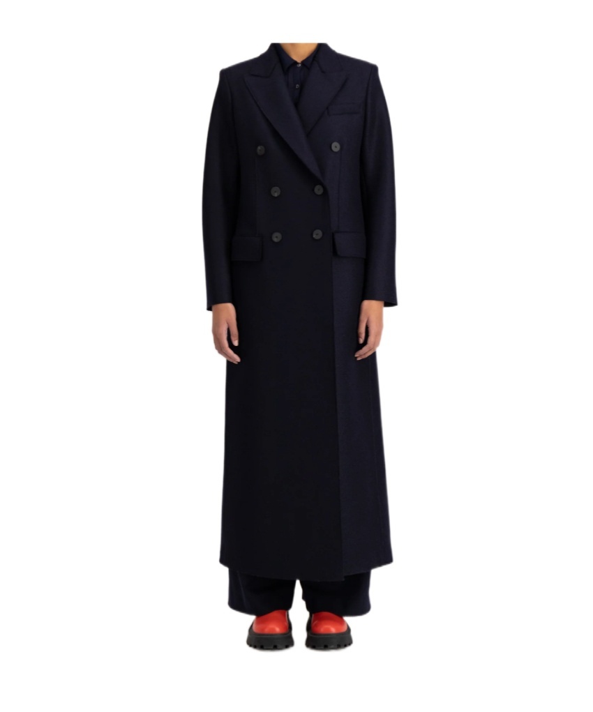 Harris Wharf London Women Long Double Breasted Tailored Coat Pressed Wool Navy Blue In Blue