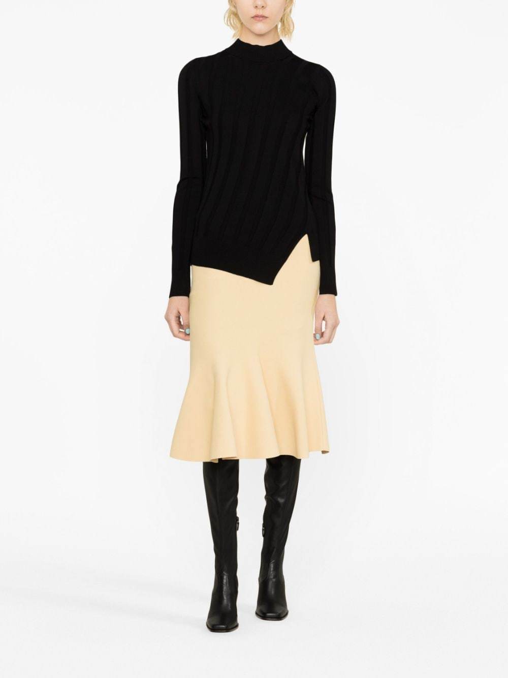 Stella Mccartney Crewneck Asymmetric-hem Knitted Jumper In Black