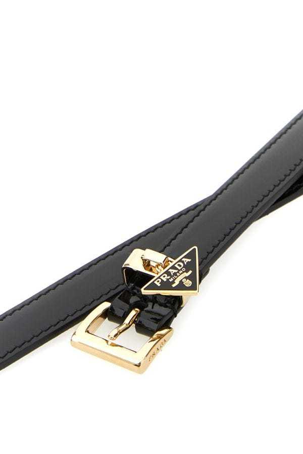 Prada Triangle Logo-embellished Patent Belt In Black