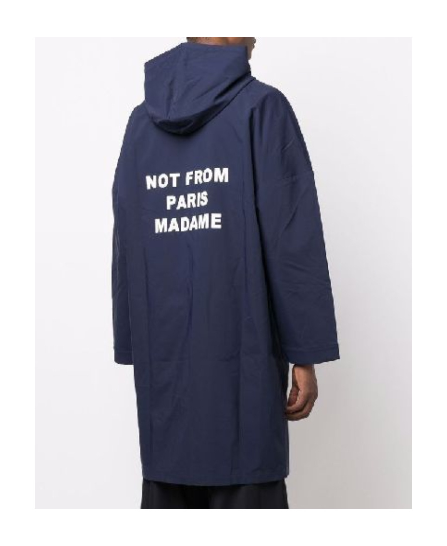 Drôle De Monsieur Slogan-print Hooded Windbreaker In Blue