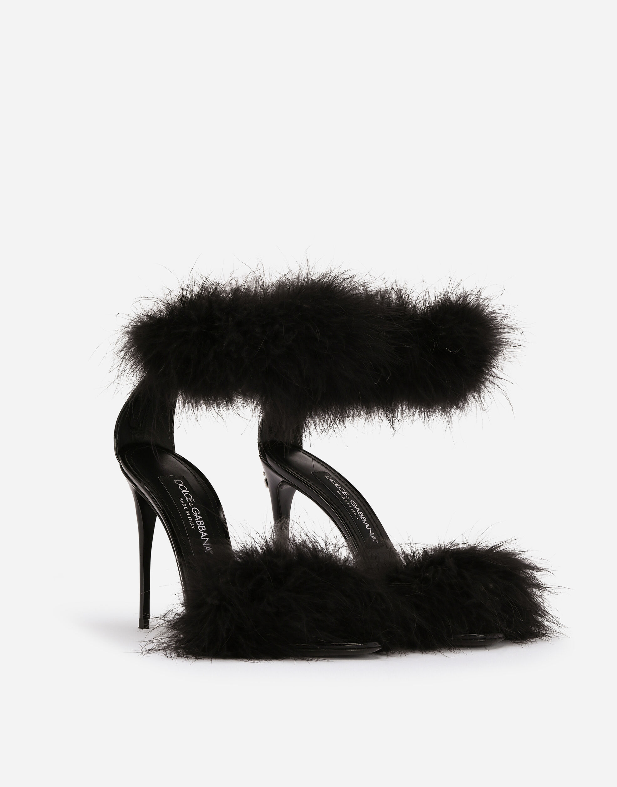 Dolce & Gabbana Keira 105mm Feather-trim Sandals In Black