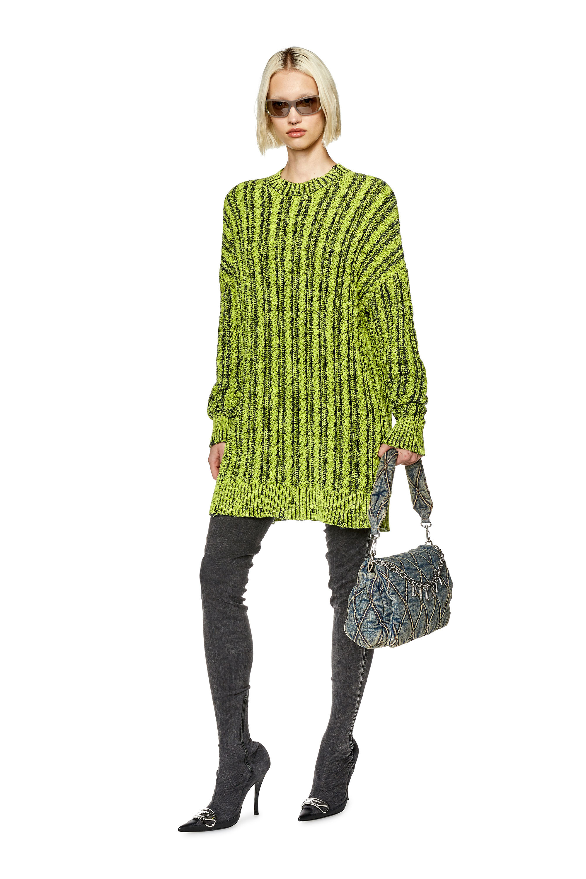 Diesel Cable-knit Round-neck Jumper In Green