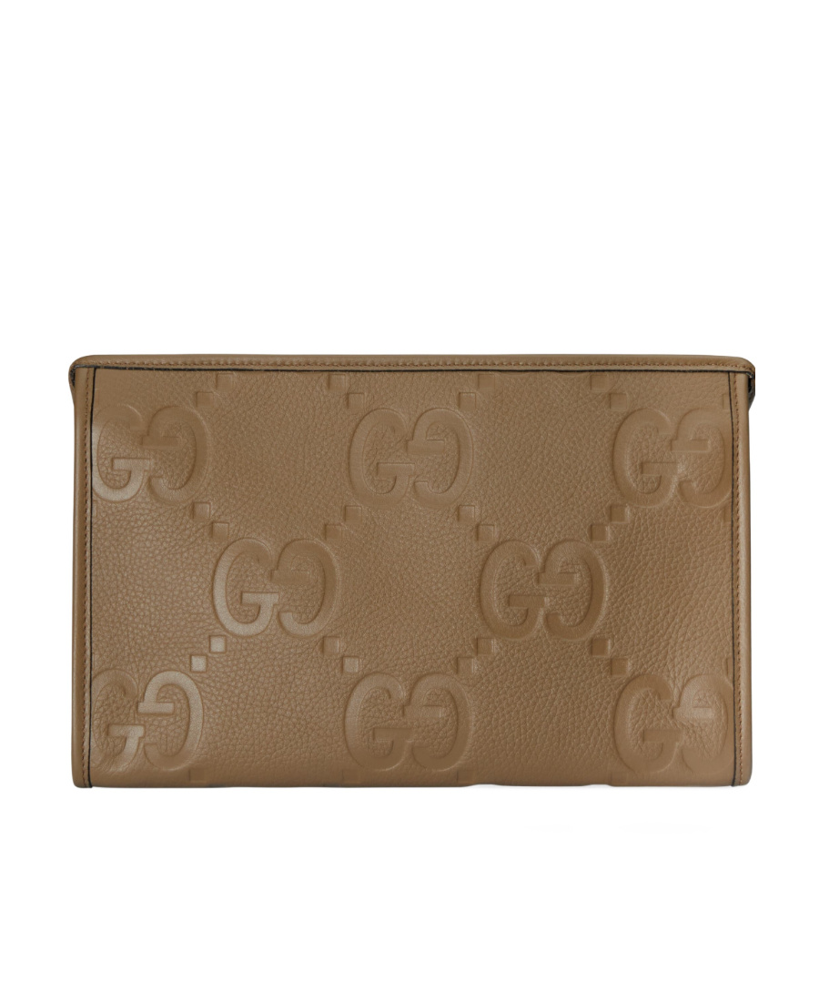 Gucci Jumbo Gg Leather Pouch In Brown