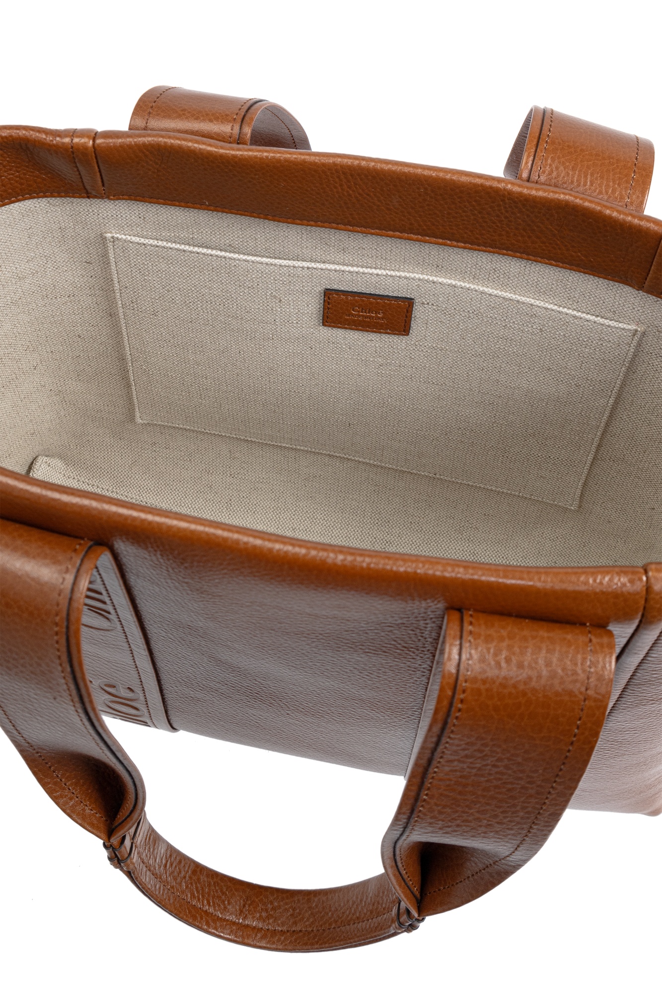 Chloé Woody Large Leather Tote In Brown