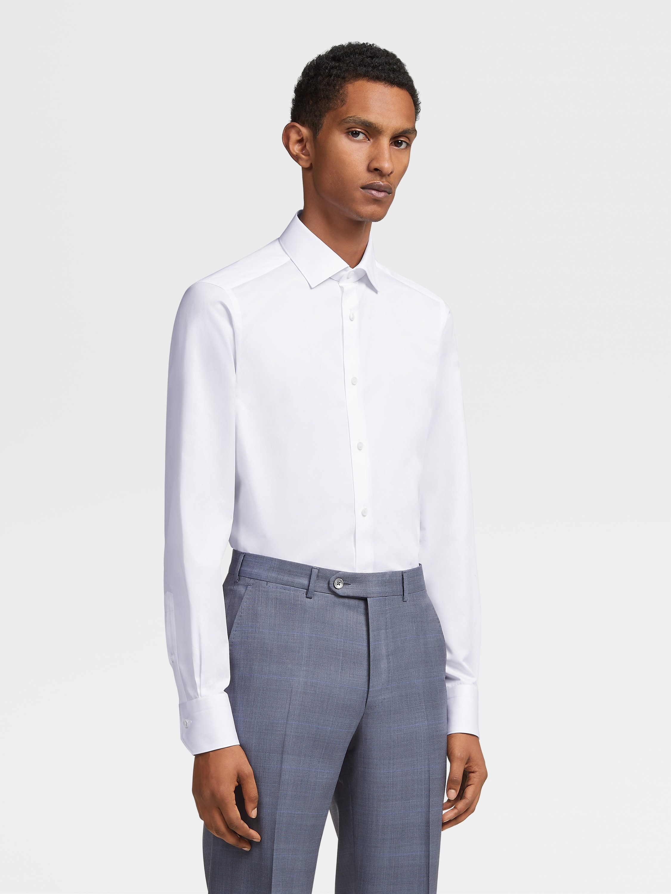 Zegna Micro Striped Trecapi Tailored Fit Long Sleeve Shirt In White