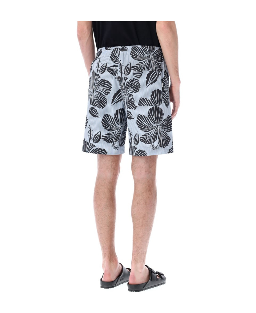 Msgm Striped Hibiscus Printed Shorts In Multicolor